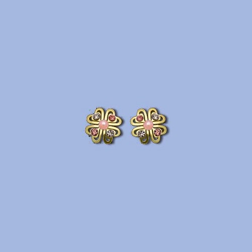 NA0794 au náušnice na dřík čtyřlístek s kabošonem a kamínkama/barvou, 7 x 7mm