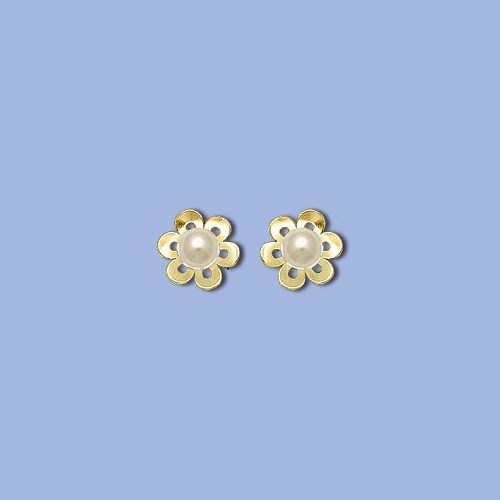 NA0740 au náušnice květinky na dřík s bílou perličkou, 8 x 8mm