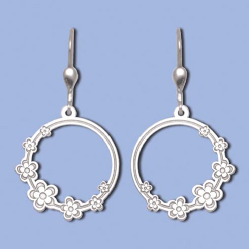 NA0146 ag náušnice kruhy s květinami na klapku, 23 x 21mm